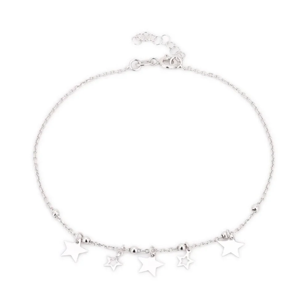 Vanbelle Sterling Silver Jewelry Big & Small Multi-Star Anklet - Picture 6 of 7